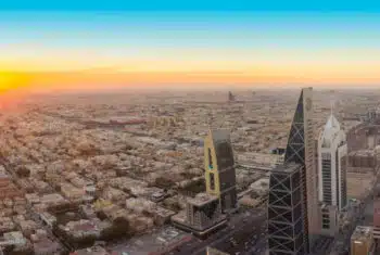 Aerial view of Riyadh City, the Capital of Saudi Arabia, on suns