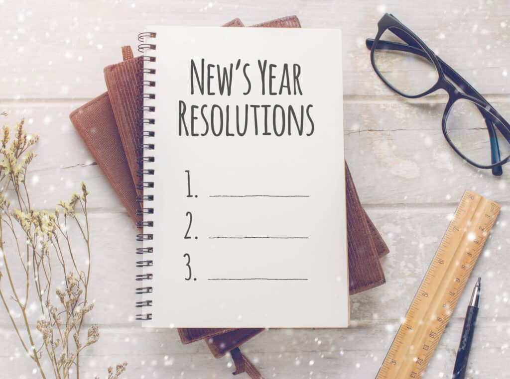 Notebook with New Year's resolutions