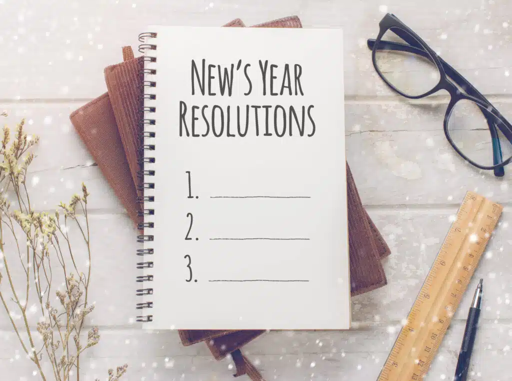Notebook with New Year's resolutions