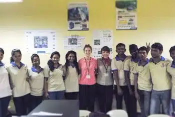 Lizzie Gayton with her students in the classroom in Sri Lanka