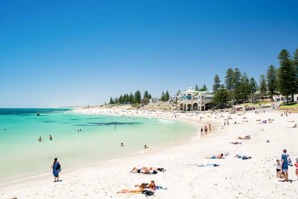 A busy Cottesloe Beach, Perth, Western Australia on a summer afternoon