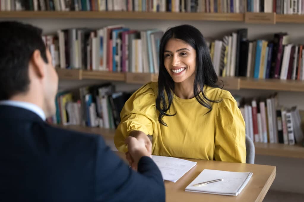 A woman in a teaching interview