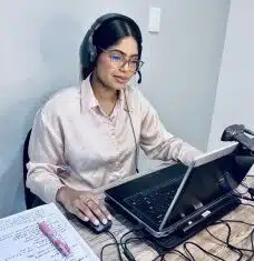 Teacher Abigail in her home office