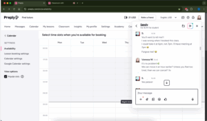 An online chat between teacher and student about rescheduling an online English lesson