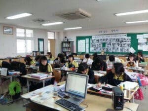 South Korean students at work in their classroom
