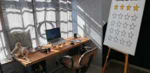 Online teacher Yasmien's at home work station