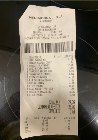 spain groceries receipt