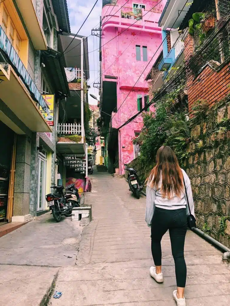Teacher Taylor walking the streets of Vietnam, enjoying the freedom to travel and teach English online