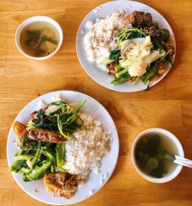 A typical VIetnamese lunch spread on a table