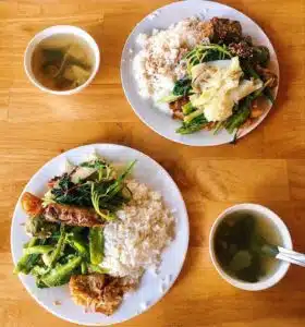 A typical VIetnamese lunch spread on a table