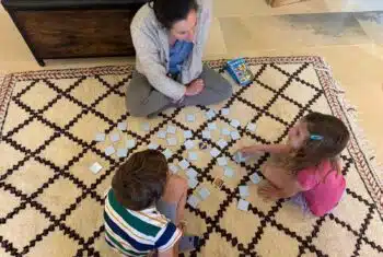 Teacher Rebekah playing a game with her Young Learner students