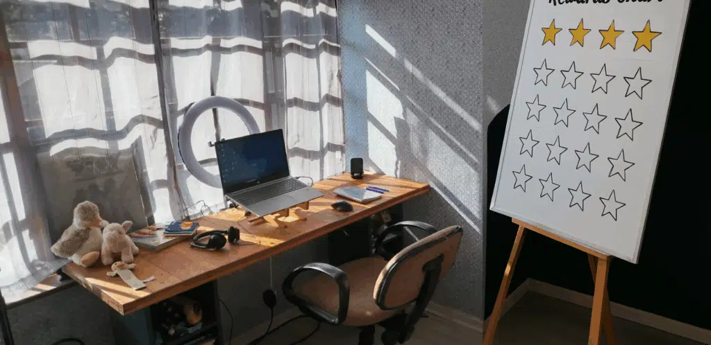 Yasmien's workstation for teaching online