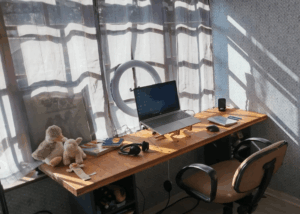 Yasmien's workstation for teaching online