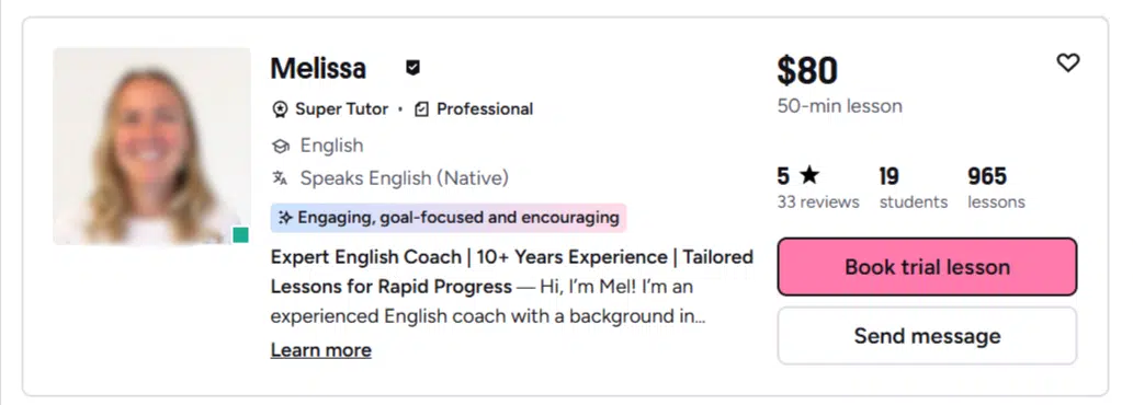 Preply profile of an IELTS teacher